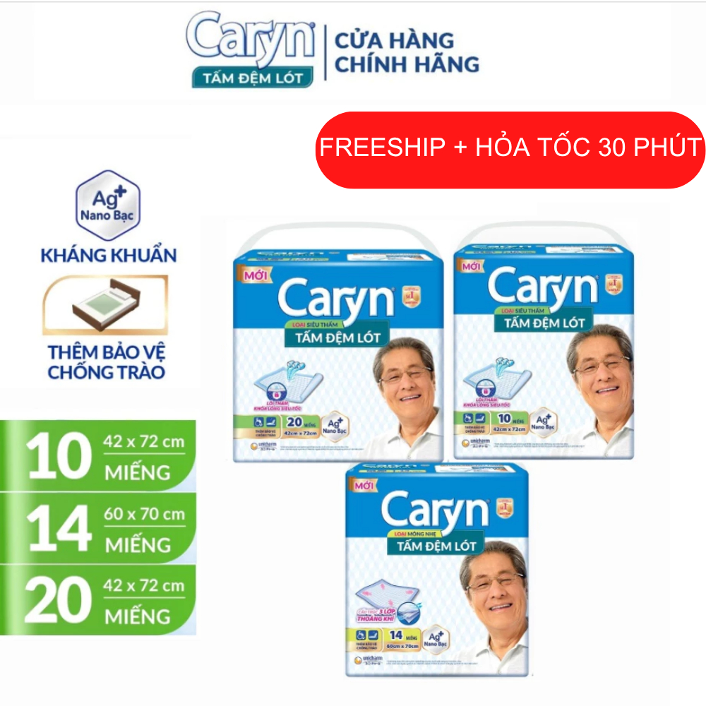 Tấm đệm lót CARYN bảo vệ chống trào, Miếng lót Caryn chống thấm cho người già siêu thấm hút dùng kèm tã dán