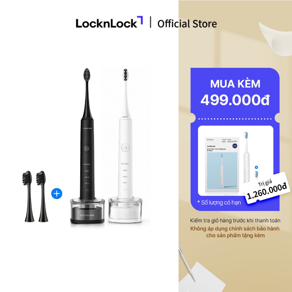 Bàn chải đánh răng điện Lock&Lock 4 chế độ, chống nước, sạc không dây ENR346 (màu trắng & màu đen)