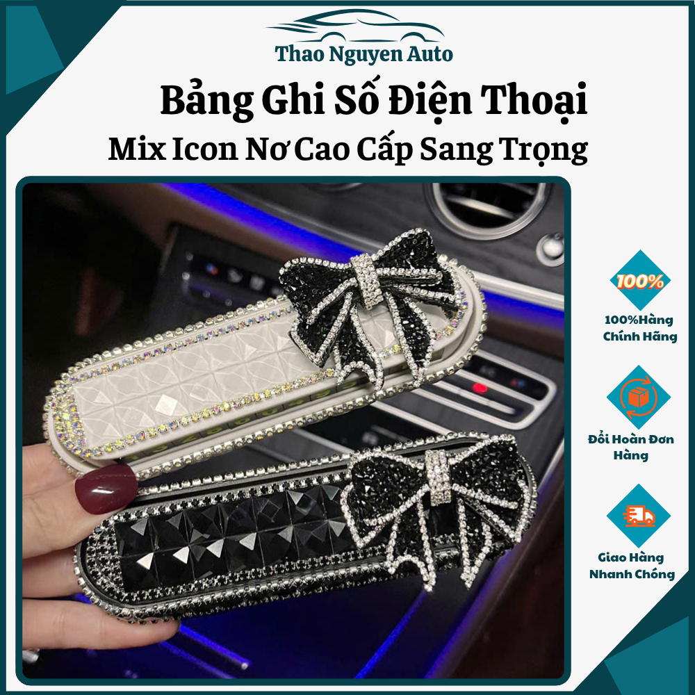 Bảng Gắn Số Điện Thoại Trên Taplo Ô Tô Đính Đá Cao Cấp – Mix Nơ, Hoa Trà ,Gấu Bearick Sang Trọng