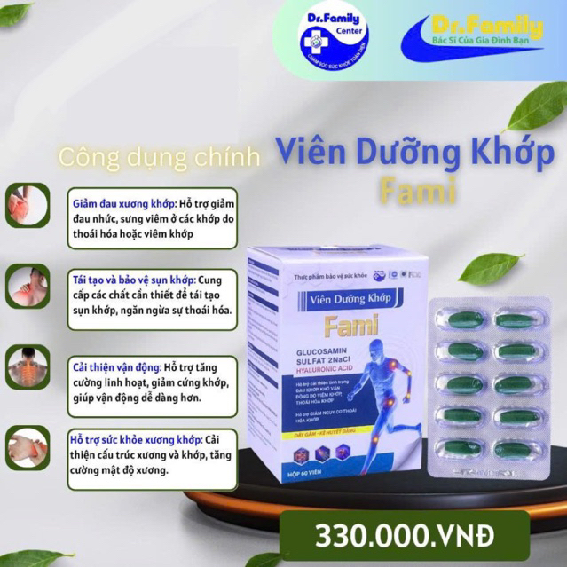 Viên Dưỡng Khớp Glucosamin sulfat 2nacl DrFami Hộp 60 Viên - Tái Tạo và Bảo Vệ Sụn Khớp