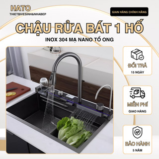 Chậu Rửa Bát 1 Hố Cao Cấp Hato Hiển Thị Nhiệt Độ, Bồn Rửa Chén 1 Ngăn Lớn Kèm Vòi Lọc Nước, Thác Nước, Vòi Xịt
