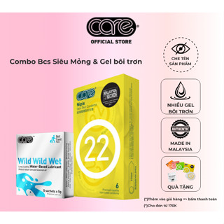  Combo 6 bcs siêu mỏng CARE 22 hương nước hoa & Hộp 5 gói Gel bôi trơn gốc nước an toàn và không mùi. 