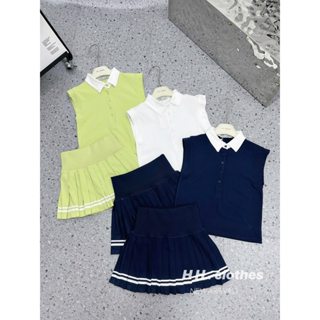 Sét thể thao sát nách cổ bẻ cài khuy kèm chân váy ngắn