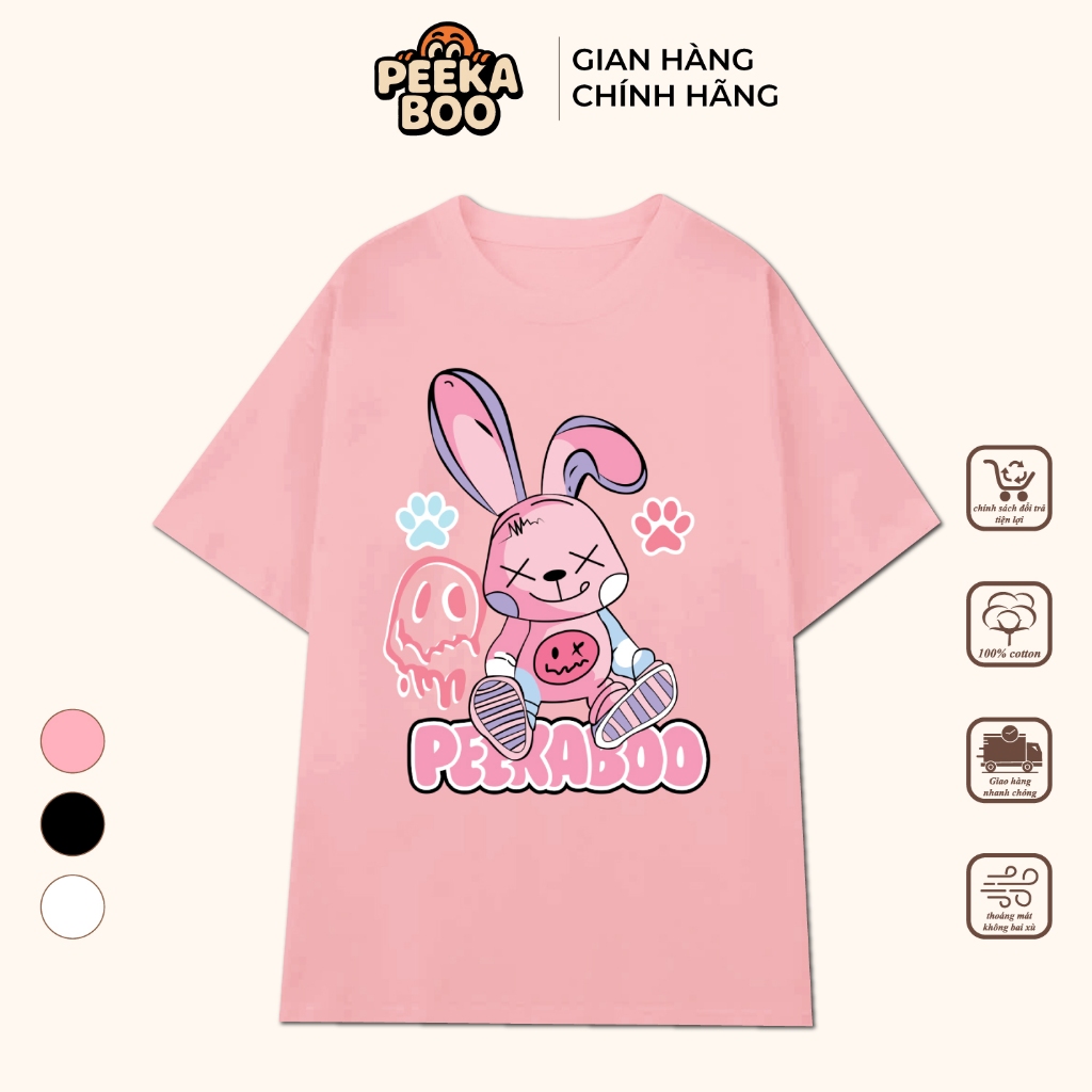 [PEEKABOO] Áo thun unisex oversize cổ tròn vải cotton in hình Thỏ rabit xinh, áo phông cotton ngắn t