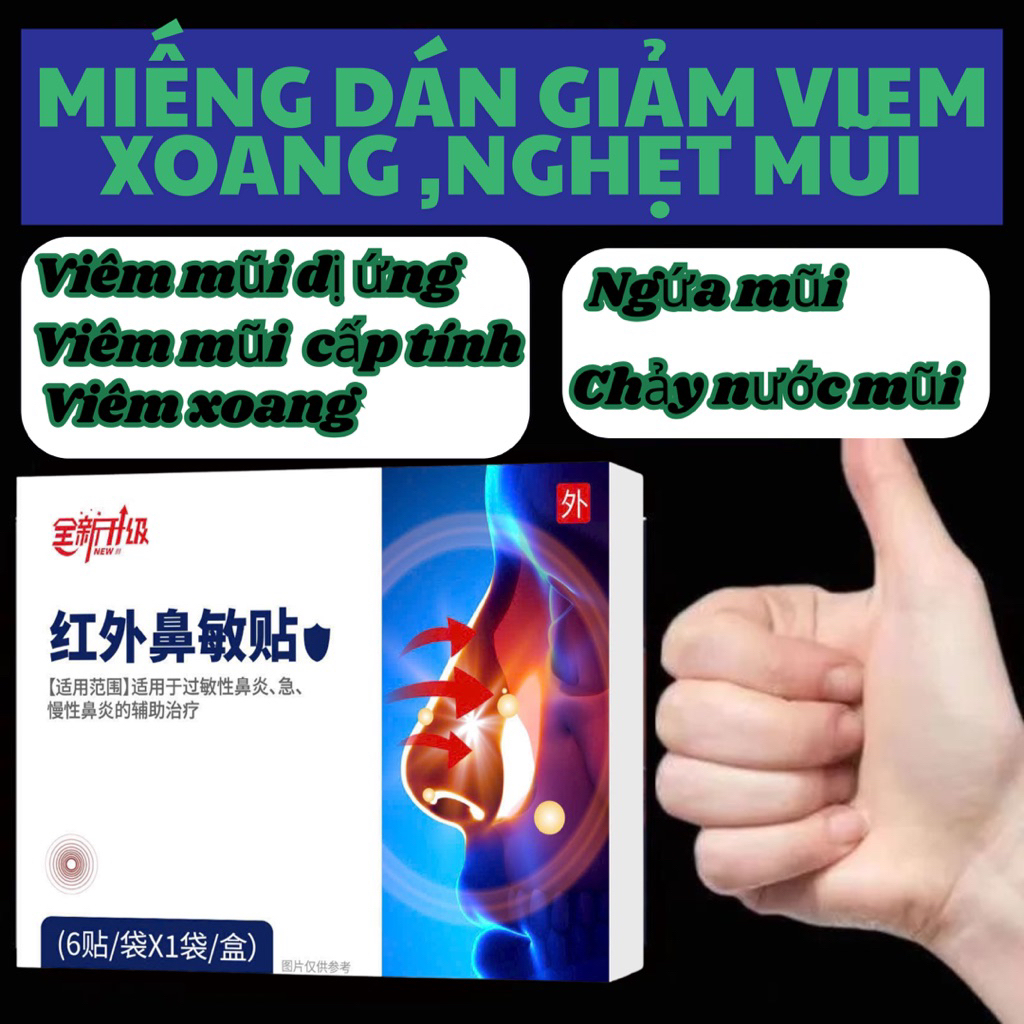 Hộp 6 Miếng dán giảm viêm mũi xoang,dịu viêm ,dễ thở- Cải thiện viêm mũi, nhức đầu ,miếng dán ấm mũi