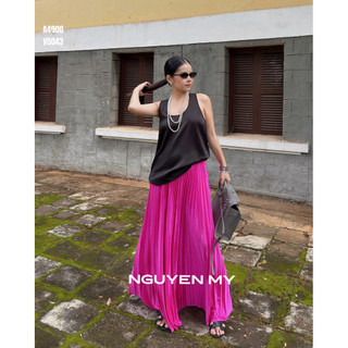 NGUYENMY - Chân váy dập ly thun lụa satin ( Hình ảnh chính chủ)