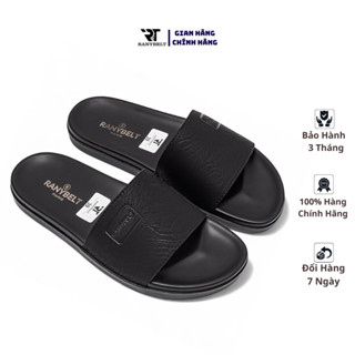 Dép da nam quai ngang in logo RANYBELT GIÀY NAM CAO CẤP đế cao su chống trơn trượt RT18 màu đen