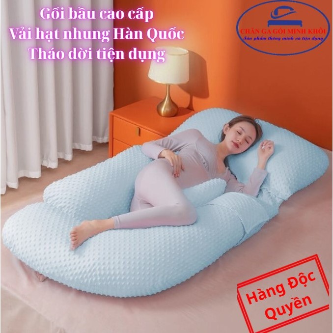 Gối chữ G cho bà bầu vải hạt nhung Hàn Quốc mát xa 3D cao cấp tháo dời tiện dụng