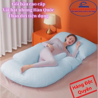 Gối chữ G cho bà bầu vải hạt nhung Hàn Quốc mát xa 3D cao cấp tháo dời tiện dụng
