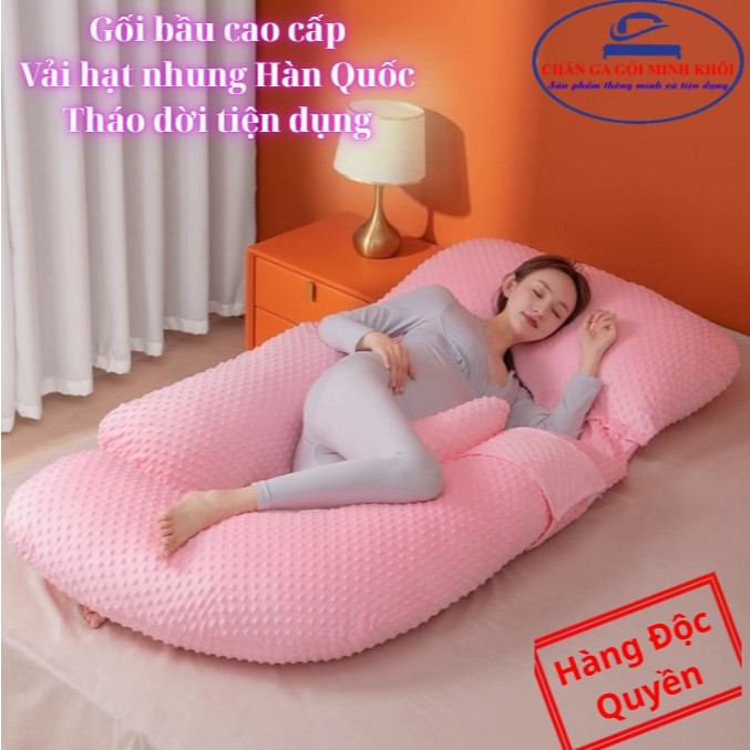 Gối chữ G cho bà bầu cao cấp vải hạt nhung mát xa 3D tháo dời tiện dụng