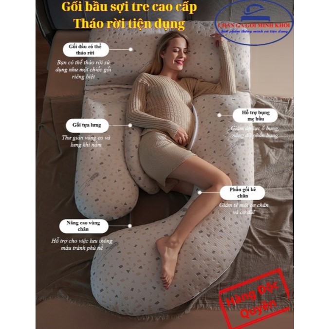 Gối bầu chữ G vải sợi tre cao cấp tháo dời tiện dụng cho mẹ bầu thông thái