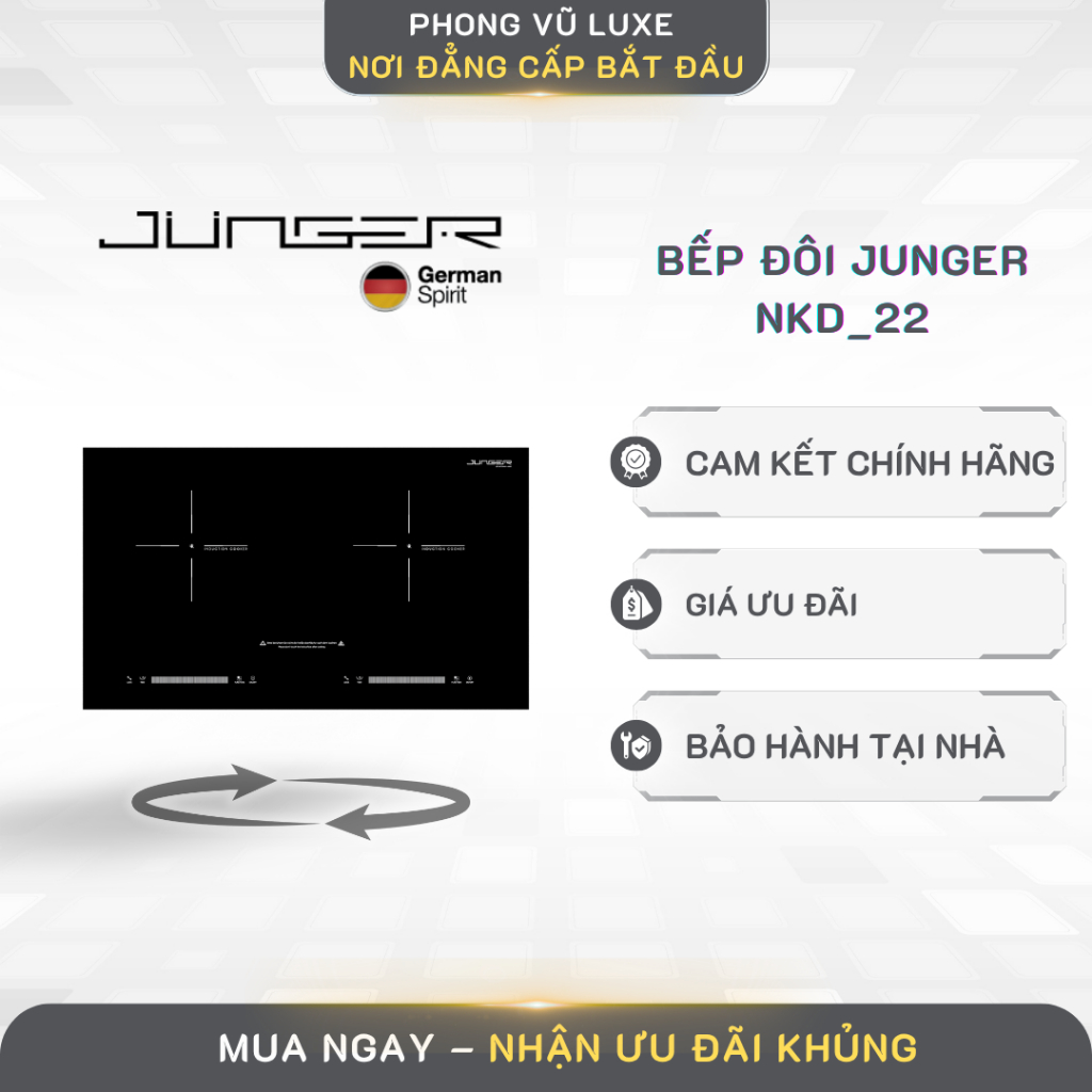 Bếp đôi Junger NKD_22 cao cấp tặng Bộ nồi inox 7 chi tiết Junger CWJ_070