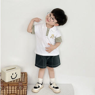Bộ polo cộc tay bé trai in hình cún, chất áo cotton mix quần may kẻ, bé 1-6 tuổi Miniumbay SB2261