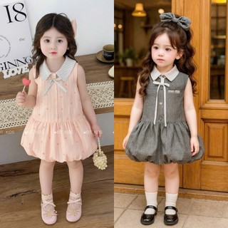  Váy polo kẻ sọc cô bẻ sát nách chân váy phồng cho bé từ 1 tuổi đến 5 tuổi 