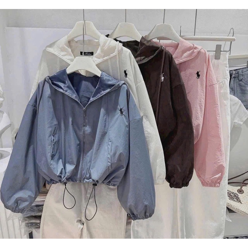 Áo Khoác Nữ Vải Gió Thêu 2 Lớp Dây Gấu