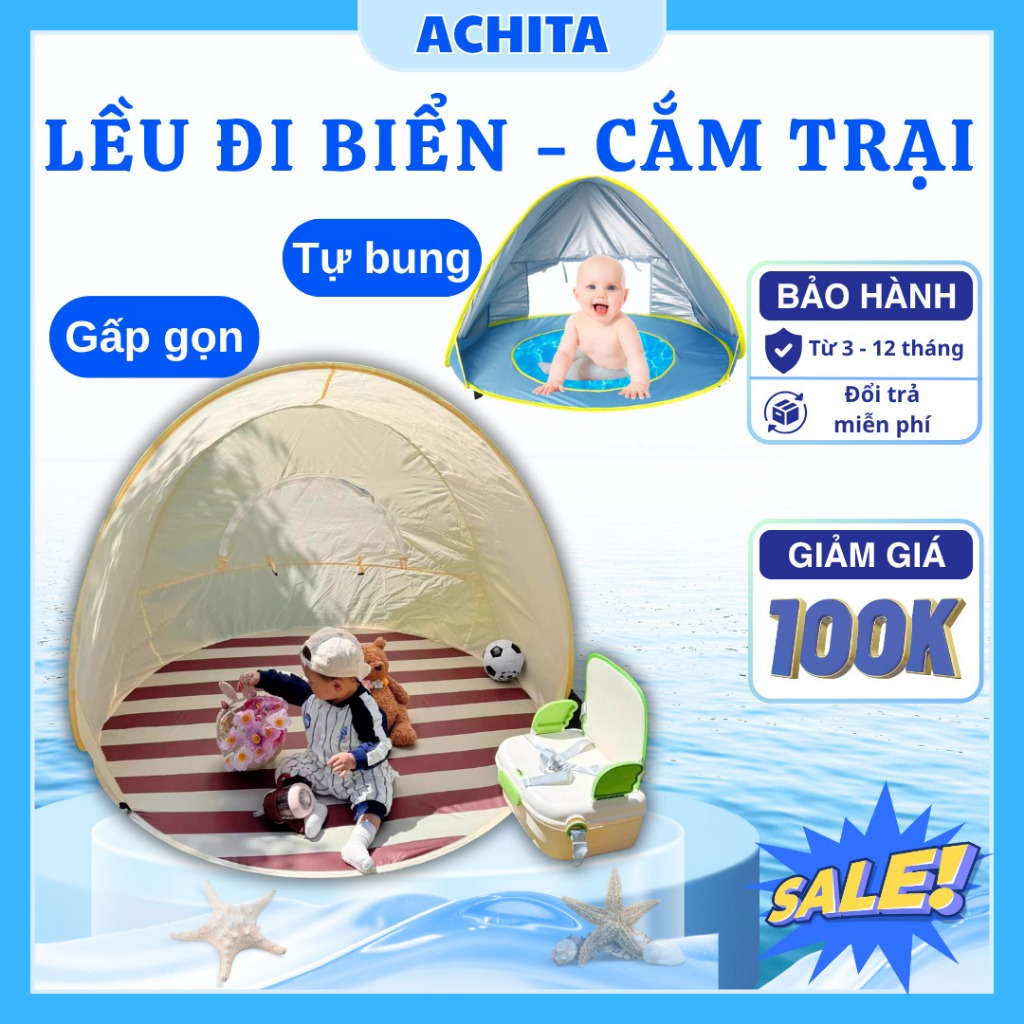 Lều bay biển Achita vải Polyester chống nước và tia UV, lều cắm trại gấp gọn nhanh chóng tiện lợi