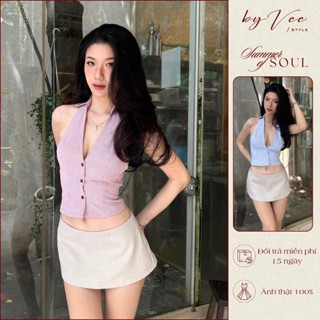 [GIẢM SÂU LIVESTREAM] Áo Gile hoạ tiết sọc đứng - ByVeeStyle, Áo yếm hở lưng dáng gile phong cách dễ phối đồ