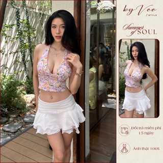 Áo Yếm Hở Lưng Hoa Violet Top ByVeeStyle, Áo Yếm Nữ Cột Dây Siêu Xinh Tôn Dáng Đi Chơi, Đi Biển