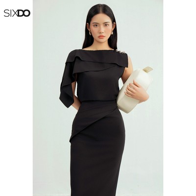 Áo lụa đen không tay cổ ngang phối cúc hoa SIXDO (Black Silk Blouse)
