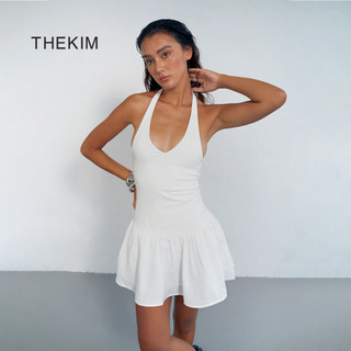  THEKIM Váy cổ yếm buộc dây dáng xòe bồng   có mút ngực   và quần bảo hộ  đầm halter lưng khoét sâu D350 