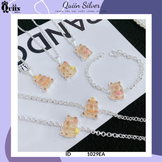 Bộ trang sức bạc ta, bạc S925 Quiin - Dây chuyền, lắc tay hình chuột Capybara dành cho bé 1029EA