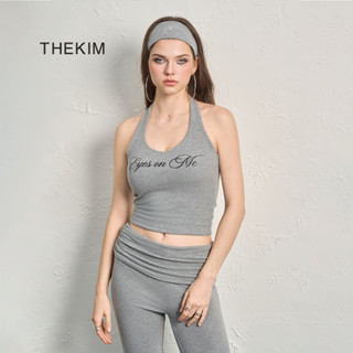 THEKIM Set Lẻ Áo yếm ( có mút ngực ) EYES ON ME và quần ống loe cạp gập , chất liệu soft rib 100% contton