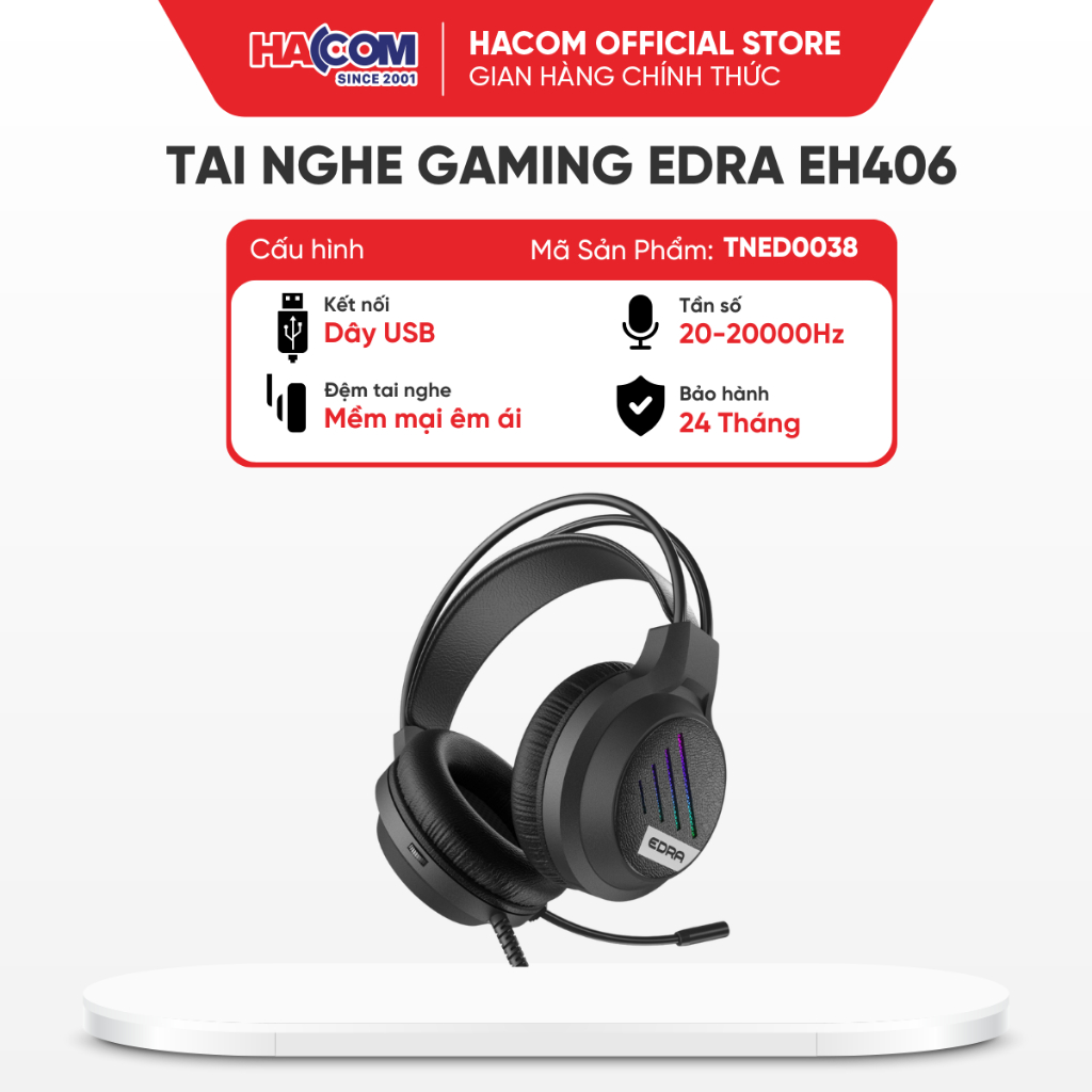 Tai nghe gaming EDRA EH406 - Màu Đen ( Bảo hành 24 tháng )