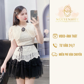 𝗡𝗚𝗨𝗬𝗘𝗡𝗛𝗜𝗘𝗨𝘀𝘁𝗼𝗿𝗲𝟭[Ảnh thật] [Hàng sẵn] Set áo ren choàng mix chân váy lưới tiểu thư