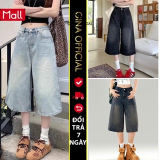 Quần Short Jeans Bò Ngố Dáng Lửng Ống Rộng Wash Màu Retro Chất Vải Cotton Dài Qua Gối Unisex Gina Fashion