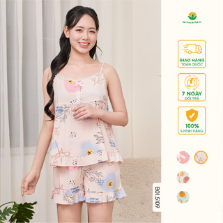 Đồ bộ nữ hai dây chất lanh tole mềm mát mặc ở nhà mùa hè thời trang Việt Thắng - B01.5109