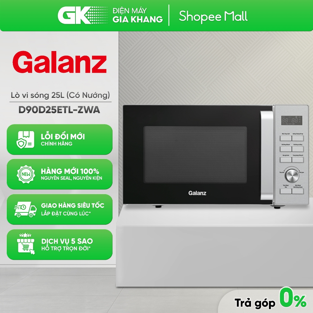 Lò Vi Sóng Có Nướng Galanz D90D25ETL-ZWA 25 Lít, Bạc