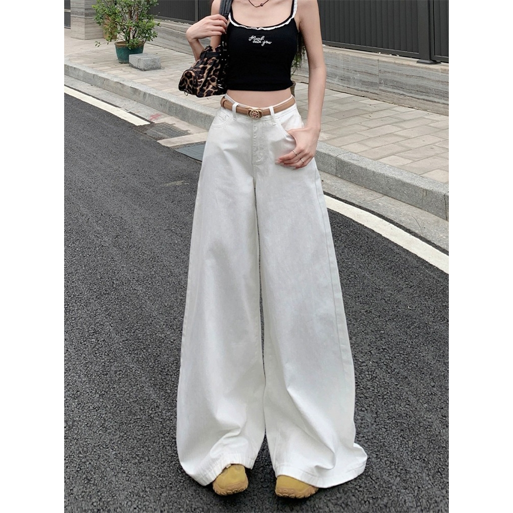 Quần Jeans Bò Nữ Ống Suông Siêu Rộng Cạp Thấp Trơn Màu Chất Vải Mềm Ống Rộng 35-37cm Phong Cách Hàn Quốc | BigBuy360 - bigbuy360.vn