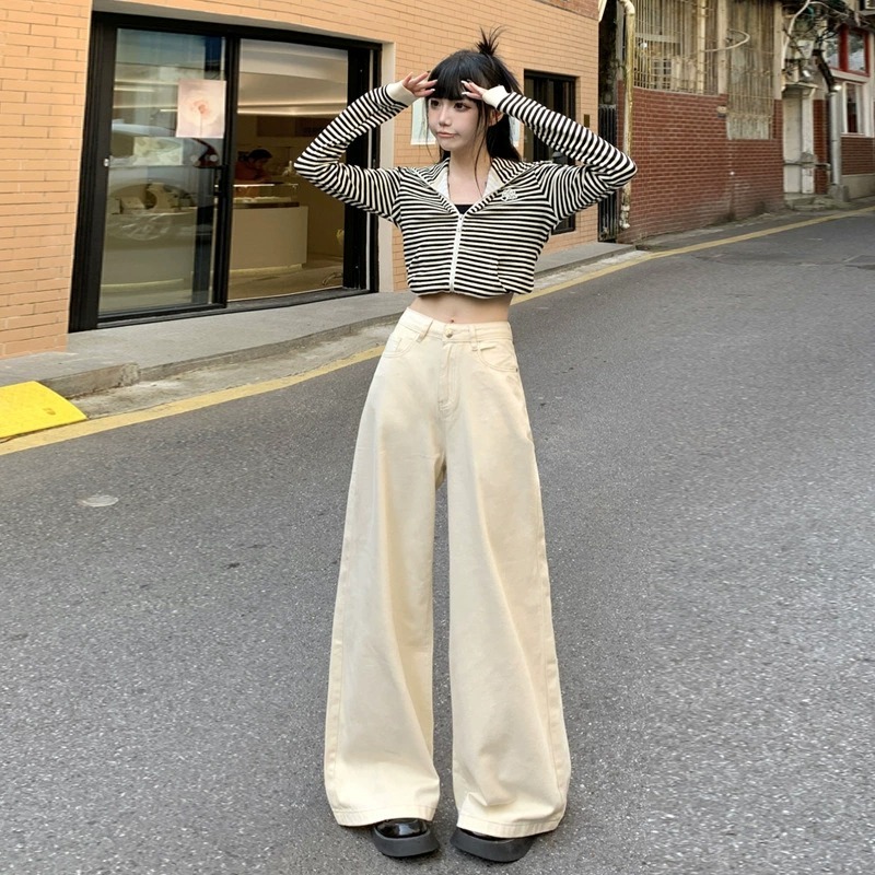 Quần Jeans Bò Nữ Ống Suông Siêu Rộng Cạp Thấp Trơn Màu Chất Vải Mềm Ống Rộng 35-37cm Phong Cách Hàn Quốc | BigBuy360 - bigbuy360.vn