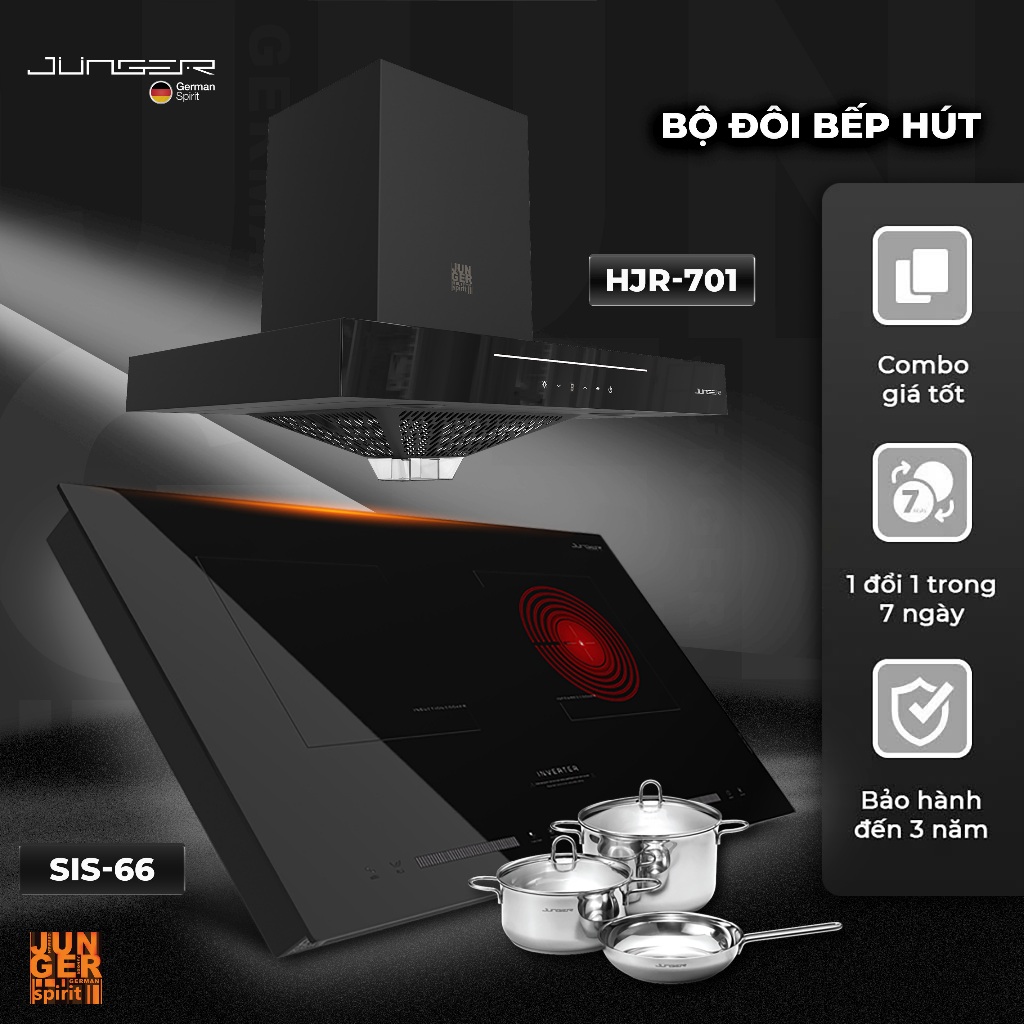 [HOÀN 1 TRIỆU] Combo Bếp điện đôi JUNGER JG SIS-66 + Máy hút mùi HRJ-701