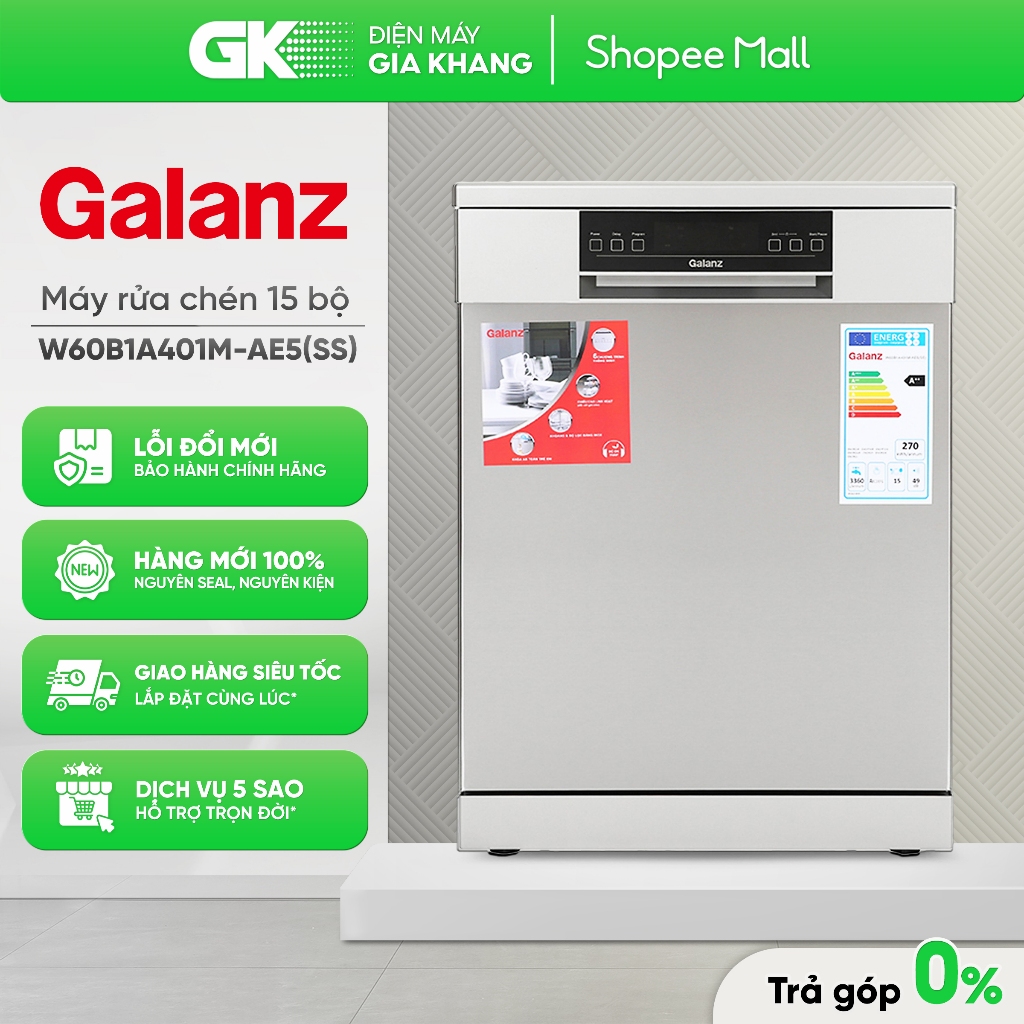 W60B1A401M-AE5(SS) - Máy Rửa Chén Độc Lập 15 bộ Galanz W60B1A401M-AE5(SS) [Freeship HCM]