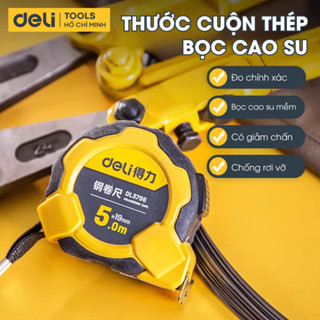 Thước Cuộn Thép 10 Mét Chống Sốc Siêu Bền Chính Hãng DELI - Chất Liệu ABS Bọc Cao Su Chắc Chắn Chống Va Đập