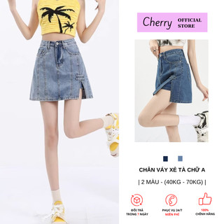  Chân váy jean nữ chữ a ngắn xẻ tà CHERRY cạp cao có quần trong chất bò xịn đẹp T083 