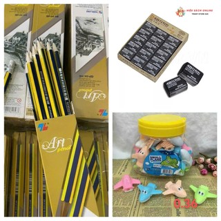 Combo 1 hộp 10 bút chì TL, gọt bút chì, gôm tẩy HQ đen - Đồ dùng học tập cho bé