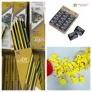Combo 1 hộp 10 bút chì TL, gọt bút chì, gôm tẩy HQ đen - Đồ dùng học tập cho bé