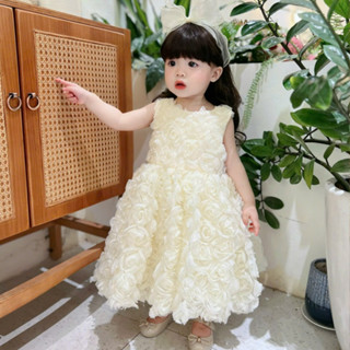  Váy sát nách hoa hồng 3D nhiều màu xinh xắn cho bé gái- Re 