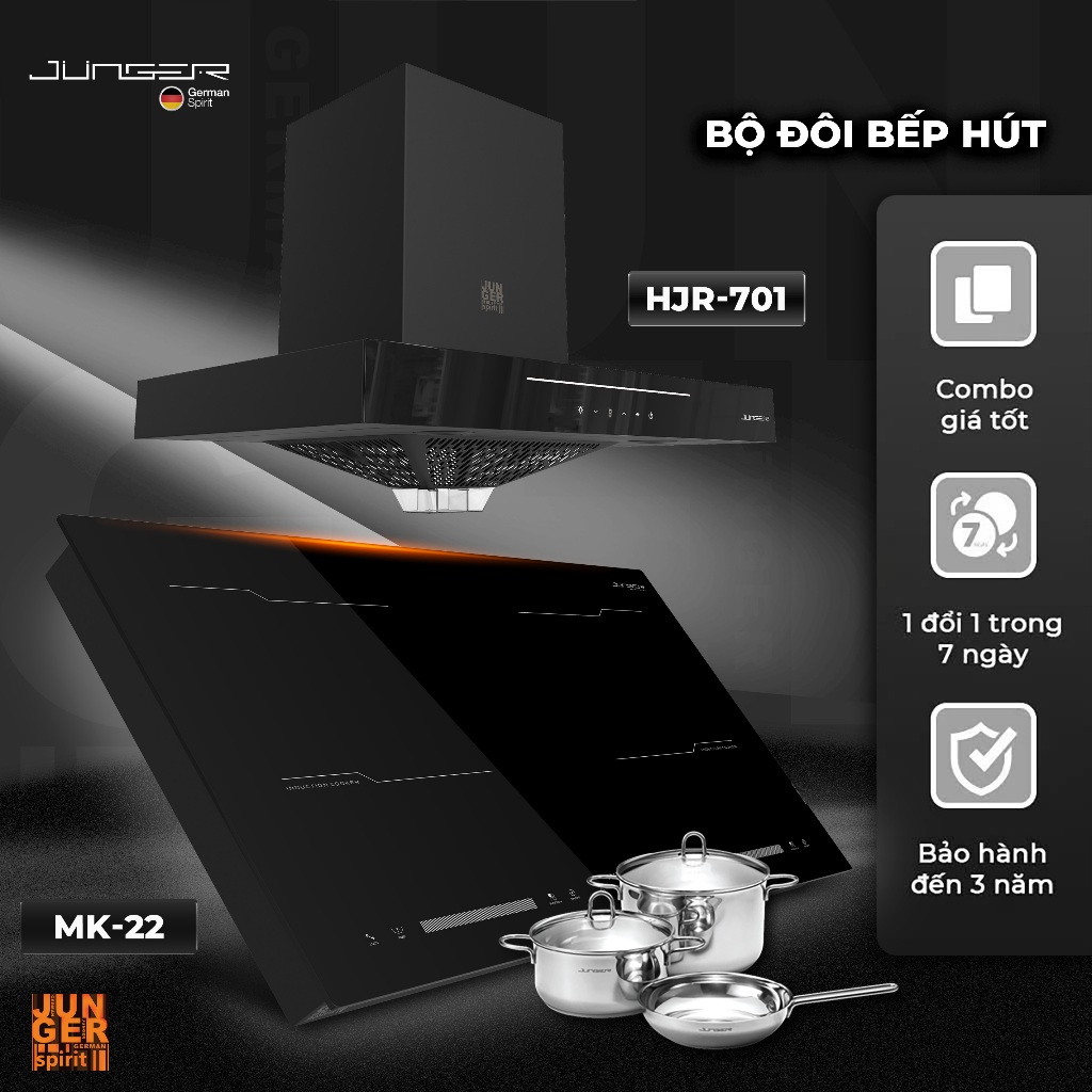 [HOÀN 1 TRIỆU] Combo Bếp từ đôi JUNGER JG MK-22 + Máy hút mùi HRJ-701