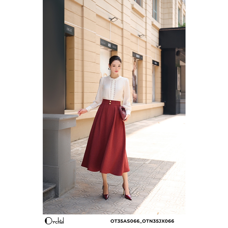 Chân váy juyp tuyết nhung dáng xòe dài công sở thanh lịch Orchid - OTN35JX066