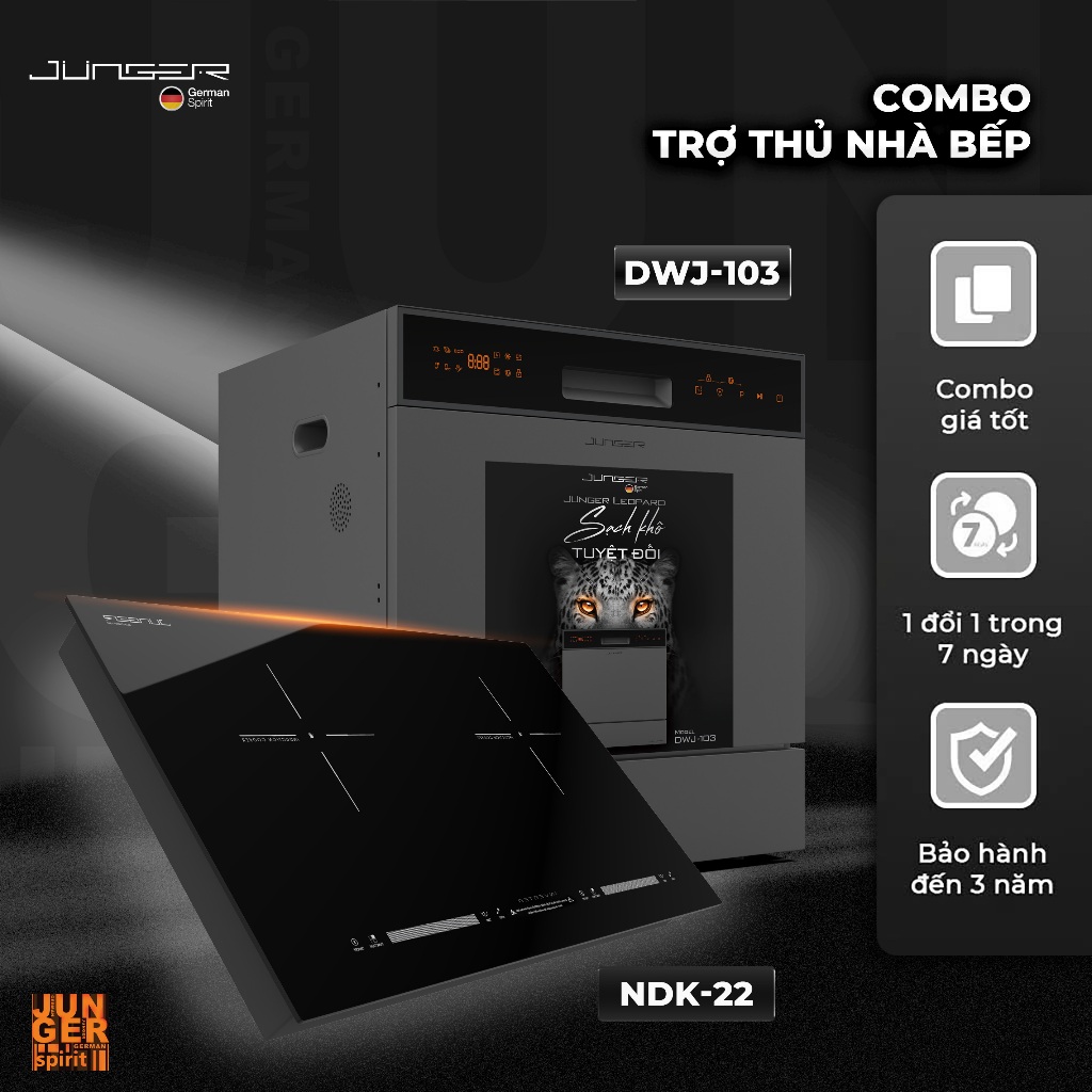 [HOÀN 1 TRIỆU] Combo Bếp từ đôi JUNGER JG NKD-22+ + Máy rửa bát DWJ-103