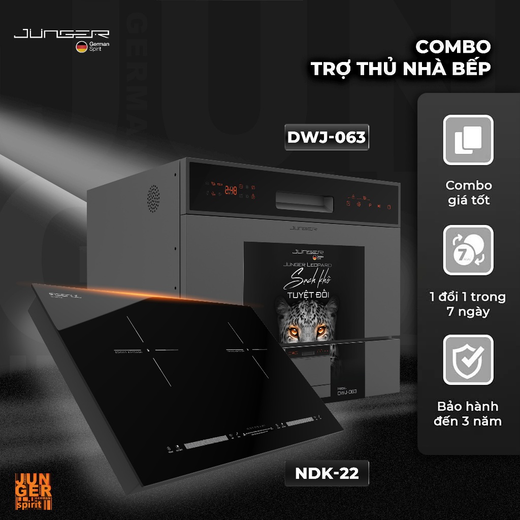 [HOÀN 1 TRIỆU] Combo Bếp từ đôi JUNGER JG NKD-22+ + Máy rửa bát DWJ-063