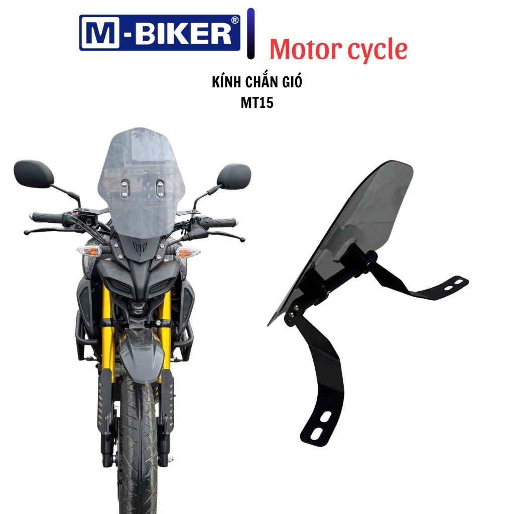 Kính chắn gió mt15, kính chắn gió xe máy, mão trước mt15 chất liệu mica xám trong, pad sơn tĩnh điện