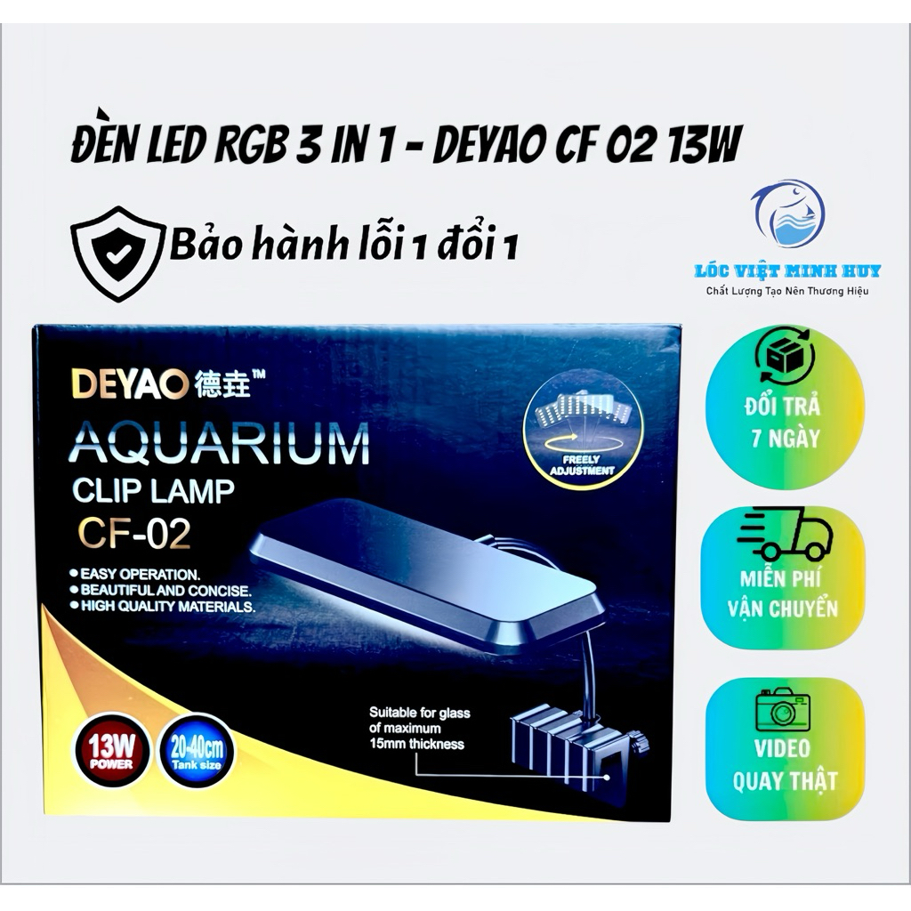 Đèn LED RGB 3 in 1 Deyao CF02 (13W) - Đỏ cá đỏ cây không đỏ nước, giúp màu cá màu cây đẹp hơn