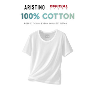 Áo thun nam trắng ARISTINO kiểu lót trong sơ mi 100% cotton mềm siêu nhẹ thấm hút mồ hôi - AC22