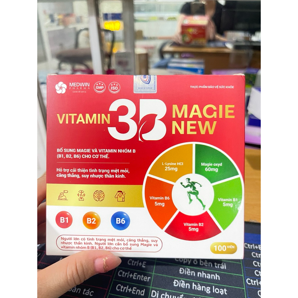 VITAMIN 3 B-BỔ SUNG MAGIE VÀ VITAMIN NHÓM B (B1, B2, B6) CHO CƠ THỂ,cải thiện mệt mỏi ,suy nhược,căn