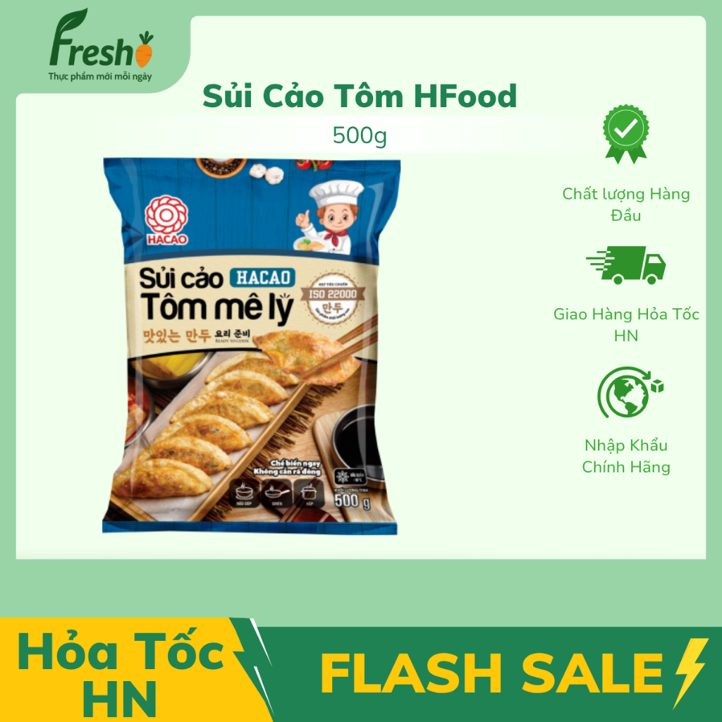 [Hỏa Tốc HN] Sủi cảo Tôm Mê Ly HFood 500g – Hải sản Tươi, Vỏ Mỏng – Fresho Mart