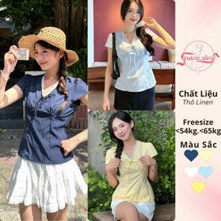 Áo Nữ Cổ Tim Phối Ren Thắt Nơ Ngực Dây Buộc Sau Lưng , Áo Kiểu Mùa Hè Năng Động - Gracie.store A554